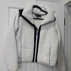 Women's White and Black Sherpa Jacket